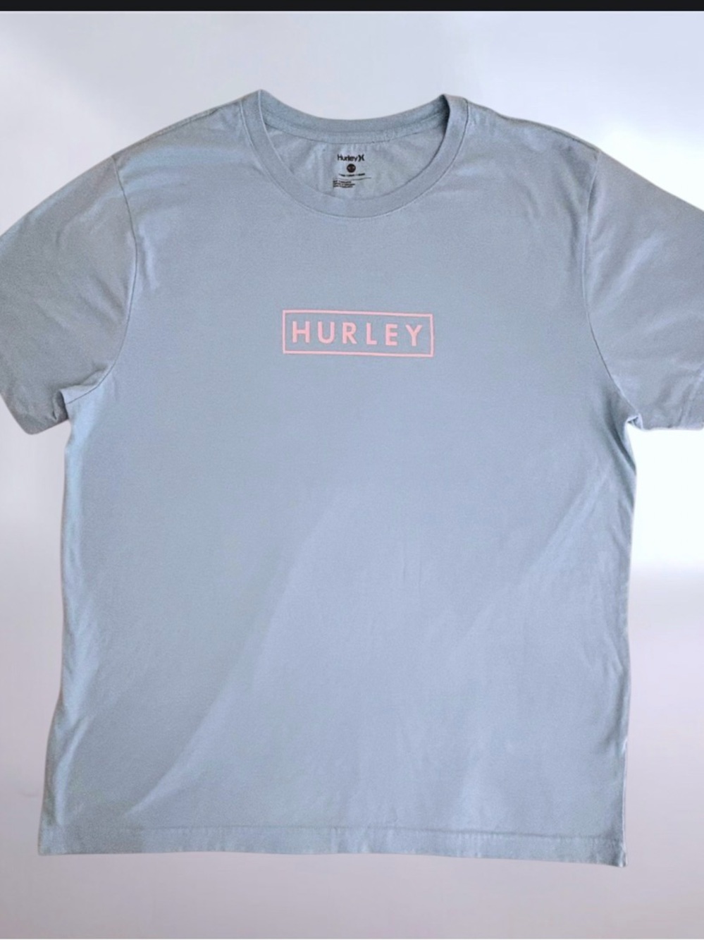 NWOT Hurley blue short sleeve pink logo, graphic t-shirt XL